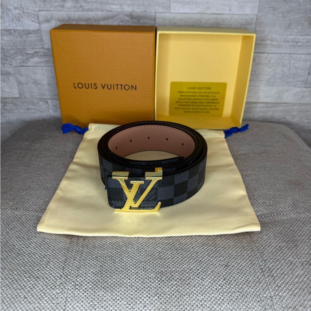 Louis Vuitton Black and Gray Checkered Men's Belt